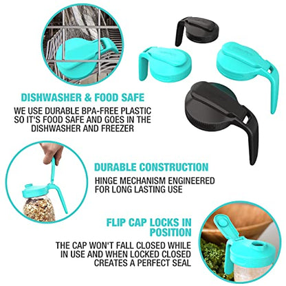 Masontops Multi Pour Top Mason Jar Lid with Handle - Regular Mouth Mason Jar Pour Spout Lid Pourer - Ball Mason Jar Pitcher Lid with Handle and Flip Cap – Glass Mason Jar Pitcher Not included 2 Pack - color: Teal Pitcher, size: Small/Regular Mouth