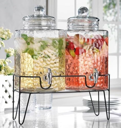 Beverage Dispensers - Set of 2 Glass Drink Dispensers with Metel Stand - 1.5-Gallon Capacity - Perfect for Lemonade, Juice, Water, Iced Tea, Punch - color: Clear