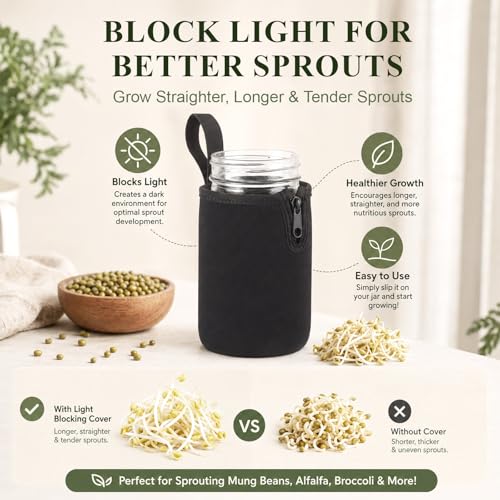 Blushtier 2 Pcs 32oz Mason Jar Sleeves Regular and Wide Mouth Mason Jar Insulators with Zipper, Neoprene Sprouting Jars Sleeve, Drinking Glass Cover, Prevents Slipping