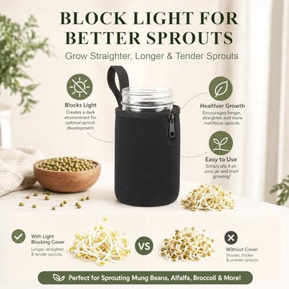 Blushtier 2 Pcs 32oz Mason Jar Sleeves Regular and Wide Mouth Mason Jar Insulators with Zipper, Neoprene Sprouting Jars Sleeve, Drinking Glass Cover, Prevents Slipping
