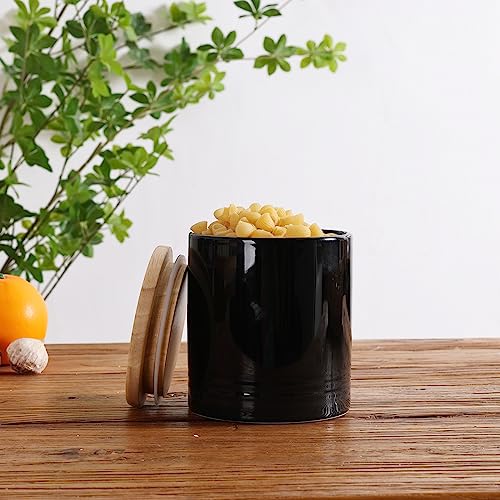 LEETOYI Ceramic Food Storage Jar with Seal Lid, Serving for Ground Coffee, Tea, Sugar, Salt and More - 31 Oz (Black) - color: Black