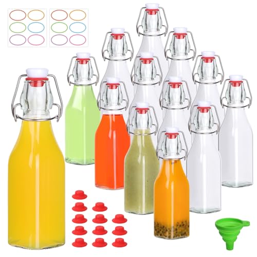 12 Pack 8oz Swing Top Glass Bottles | Flip Top Glass Bottle,Square Bottles with Airtight Stoppers for Kombucha, Kefir, Vanilla Extract, Beer - size: 8oz-12pack