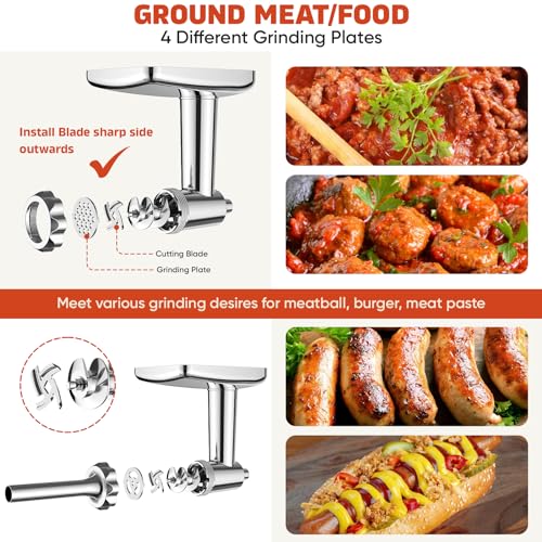 GVODE Stainless Steel Meat Grinder for KitchenAid Mixer, Meat Grinders, Sausage Stuffer, Burger Press, For Kitchen Aid Meat Grinder Attachment for KitchenAid Stand Mixer, Dishwasher Safe
