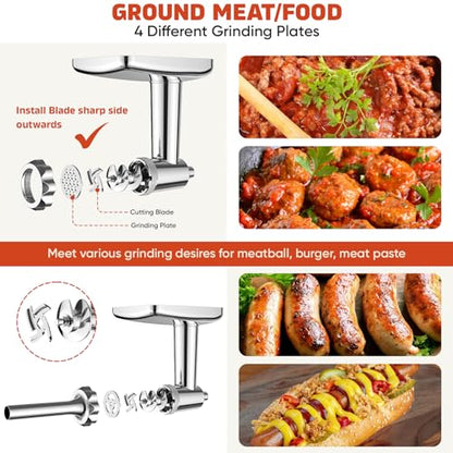 GVODE Stainless Steel Meat Grinder for KitchenAid Mixer, Meat Grinders, Sausage Stuffer, Burger Press, For Kitchen Aid Meat Grinder Attachment for KitchenAid Stand Mixer, Dishwasher Safe