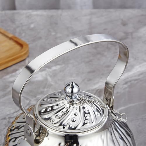 SANQIAHOME 2000ml stainless steel antique style teapot,with Infuser, thickened boiling kettle, lifting handle,Silver - color: Silver(D), size: 2000ml
