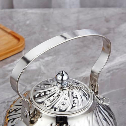 SANQIAHOME 2000ml stainless steel antique style teapot,with Infuser, thickened boiling kettle, lifting handle,Silver - color: Silver(D), size: 2000ml