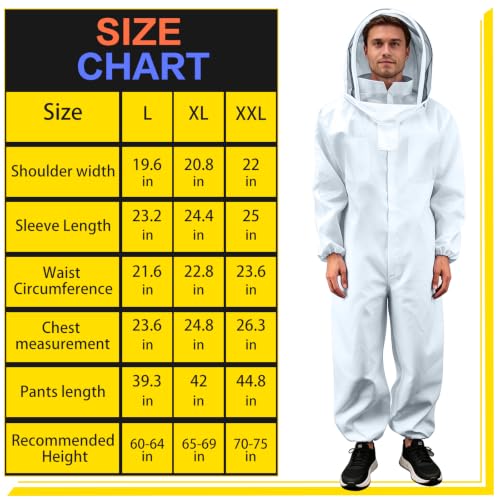 Bee Suits for Men Women Sting Proof with Round Veil, Sting-Proof Full Body Protection Beekeeping Suit with Glove (XL) - size: XL