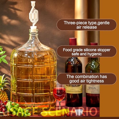 Suzile 5 Gallon Glass Carboy Set, 5 Gallon Glass Water Jug with Drilled & Undrilled Rubber Stoppers, Bubble Airlock, Handle and Brush, Fermenter Carboy Jug for Beer Wine Making Equipment (Clear) - size: 5 Gallon