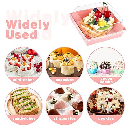 Kucoele Charcuterie Boxes with Clear Lids, 5 Inches, Pink, 20 Pack | Disposable, To Go Paper Dessert Boxes, Bakery Boxes, Small Food Containers, For Cookies, Cupcakes, Strawberries - color: pink