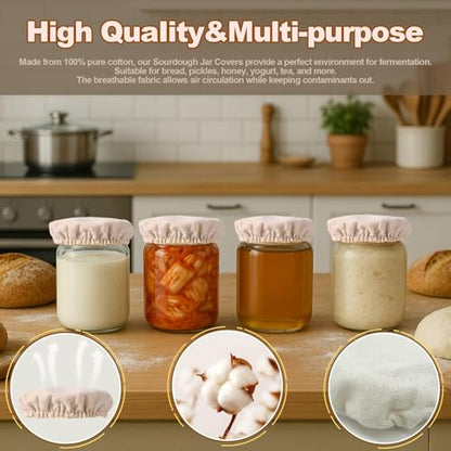 Pure Cotton Sourdough Jar Cover, Pack of 3,Breathable & Reusable Dough Proofing Cloth,Suitable for Jars with 3-4 Inch Mouth Lids - size: 3 PCS