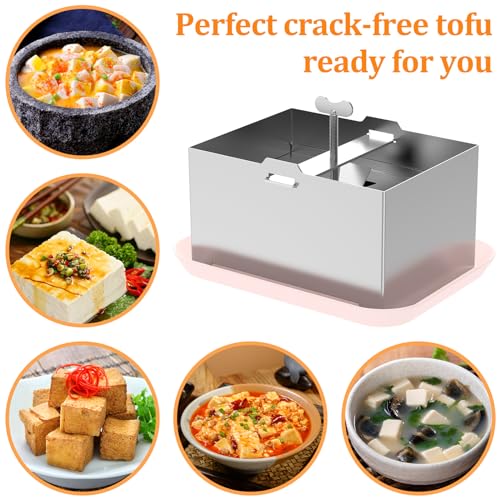 Stainless Steel Tofu Press with Presser Towel & Drip Tray – DIY Tofu Maker for Homemade Firm Tofu, Paneer & Cheese – Effortless Water Removal for Enhanced Texture & Flavor - size: 6.3 x 4.72 Inches