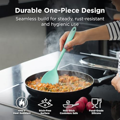 Kitchen Mama DuoEssentials Ladle & Cooking Spoon Set, Teal | Silicone, Heat Resistant, One-Piece Design, For Nonstick Cookware, For Soup, Stirring, Serving & Sauteing - color: Teal