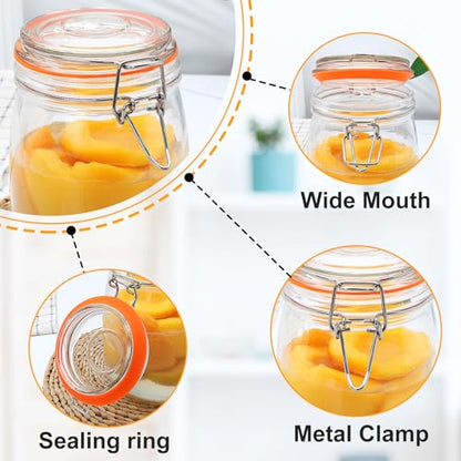 32 oz Wide Mouth Mason Jars with Airtight Hinged Lids, Large Glass Jar with Lid for Pickling, Fermentation, Canning, Food Storage – Set of 4 Glass Storage Containers