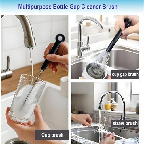 3 Pack Bottle Cleaning Brush Set with Detachable Keychain Ring, Narrow Neck & Straw Cleaner, Portable for College Dorm & Travel