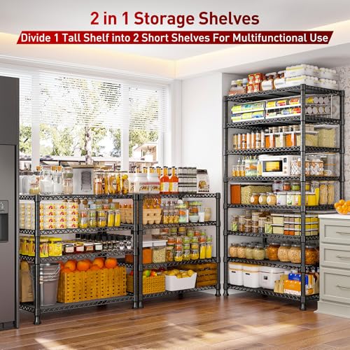 REIBII 8 Tier Metal Shelving 75"H Storage Shelves Tall Wire Shelving Unit Adjustable Detachable Storage Shelves for Laundry Pantry Kitchen Commercial school 1040LBS Storage Rack 75"H X 35"W X 14"D - size: 【8 Tier】75"H X 35"W X 14"D