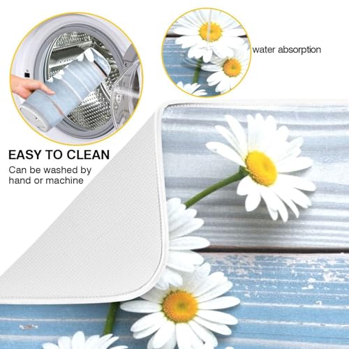 Kcldeci Daisy Wooden Dish Drying Mat,Spring Drying Mat For Kitchen Counter 16 x 18 Dish Drainer Mat Dish Rack Pad Kitchen Counter Mat - color: Daisy, size: 16x18in