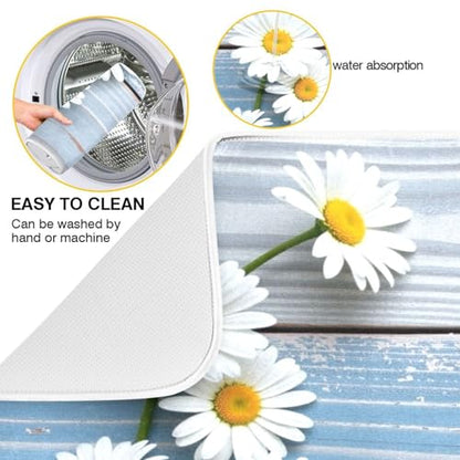 Kcldeci Daisy Wooden Dish Drying Mat,Spring Drying Mat For Kitchen Counter 16 x 18 Dish Drainer Mat Dish Rack Pad Kitchen Counter Mat - color: Daisy, size: 16x18in