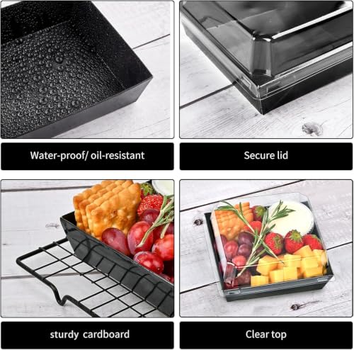 Ocmoiy Charcuterie Boxes with Clear Lids, 5 Inches, 50 Pack, Black | To Go Paper Food Containers, Disposable Bakery Dessert Boxes, For Sandwich, Cookie, Pastry, Cake Slice - color: Black