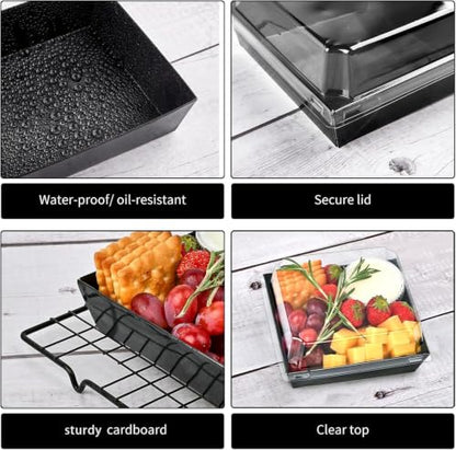 Ocmoiy Charcuterie Boxes with Clear Lids, 5 Inches, 50 Pack, Black | To Go Paper Food Containers, Disposable Bakery Dessert Boxes, For Sandwich, Cookie, Pastry, Cake Slice - color: Black