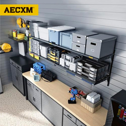 Aecxm 2-Pack 2 Tier 1.3x3ft Garage Shelving Wall Mounted, 500lbs Load Capacity，15.6x36inch per Shelf Height Cassette Adjustable Floating Shelves, Black - color: Black, size: 4pack-1.3x3ft