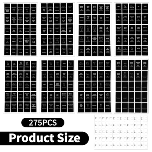 Spice Jar Labels - 275pcs Black Preprinted Waterproof Stickers for Pantry Organization for Kitchen Jars Caps Food Containers Spice Organizers