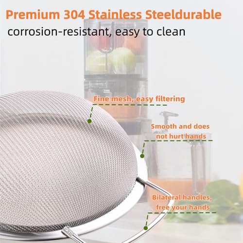 Juice Strainer for Nama J2,Juice Strainer After Juicing,Fine Mesh Filter Screen Compatible with Nama J2 Cold Press Juicer, Bilateral handles-304 Stainless Steel Easy Clean(for most containers)