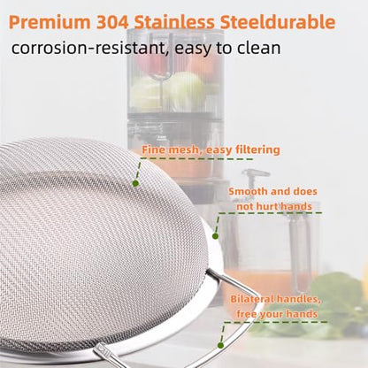 Juice Strainer for Nama J2,Juice Strainer After Juicing,Fine Mesh Filter Screen Compatible with Nama J2 Cold Press Juicer, Bilateral handles-304 Stainless Steel Easy Clean(for most containers)