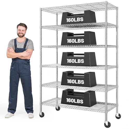 Romorgniz 82" H X45 W X18 D Storage Shelves with Wheels, 6 Tier Wire Shelving Adjustable Metal Shelving Pantry Shelves Capacity 1200LBS for Garage Shelving, Pantry, Kitchen, Closet,Chrome - size: 82"H X45"W X18"D-Chrome
