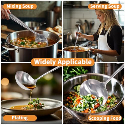 Deep Stainless Steel 13.7 Inches Newness Soup Ladle,[Rustproof, Heat Resistance, Integral Forming]Resilient 304 Stainless Steel Soup Spoon with Vacuum Ergonomic Round Handle, Cooking Spoon for Kitchen - size: Length:13.7 Inches (34.7 cm)