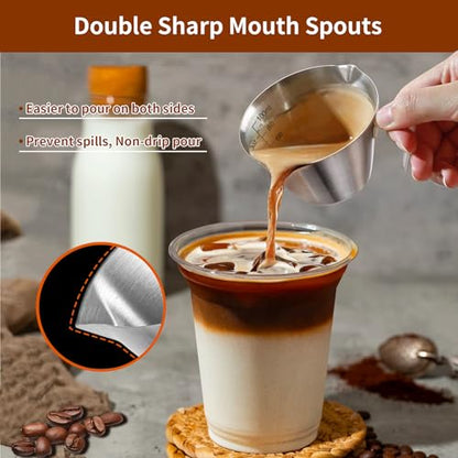 1Pc Stainless Steel Espresso Cups, Double Spout Metal Measuring Cup with Dual Scale, Espresso Shots Cup with Handle, 3.4oz/100ml - color: 01_ Silver 1pc