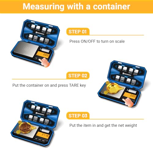 UNIWEIGH Digital Pocket Scale 200g/0.01g, Digital Gram Scale Precision | Mini Jewelry Scales digital weight grams with 50g Cal Weights for food,Jewelry,Coins,small items,(Battery Included)-Blue - color: Blue