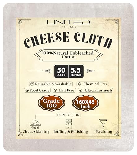 Cheese Cloths 100 Grade, 160X45 Inches - 50 Sq Feet Unbleached 100% Cotton Fabric - 5.5 Sq Yards Ultra Fine Mesh Muslin Cloth - Cheesecloth For Straining Cooking, Cheese Making, Washable & Reusable - size: 5.5 Sq Yards