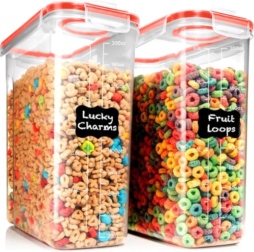 Shazo 2 Pack (6.3L / 213OZ) EXTRA Large Airtight Food Storage Cereal Containers for Bulk Food Storage BPA-Free Plastic Container, Pantry Organization and Canister for Rice, Pasta, Sugar & Flour - color: Red