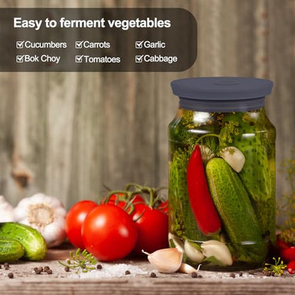 Silicone Fermenting Lids Waterless Airlock Fermentation Tops Wide Mouth Mason Jar Lid Fermenter Caps for Pickles, Kimchi, and Fermented Probiotic Food 3 Pack Grey (Jars Not Included) - color: Grey