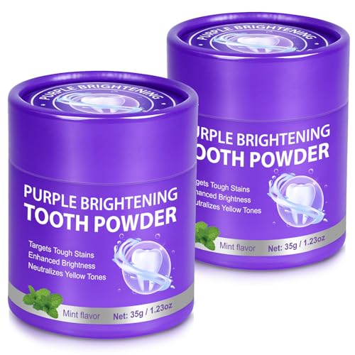 2PCS Purple Powder Teeth Whitening - Purple Brightening Powder - Removes Stains, No Sensitivity - Toothpaste Power - for Coffee, Tea and Food Stains - Fresh Mint Flavor, Breath Freshener - size: 0.62 Ounce (Pack of 2)