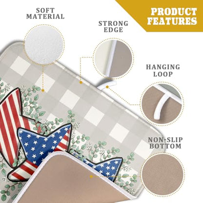 Patriotic Dish Drying Mat for Kitchen Counter Cute Stars 4th of July Holiday Absorbent Reversible Microfiber Kitchen Countertop Protector Dishes Pad Small 16x18 inch - size: 18" x 16"