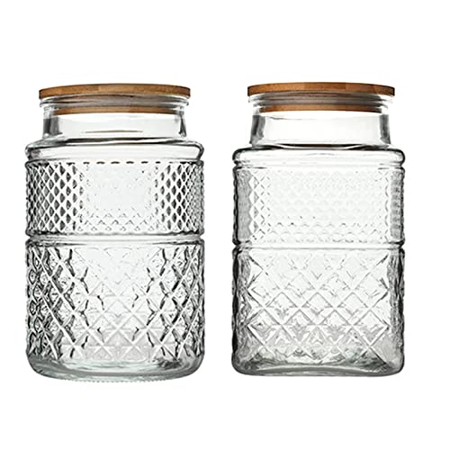 Prettidecor 60 FL OZ Large Glass Storage Jar with Bamboo Lid 2 Pack | Kitchen Laundry Room Organization Jar for Cookies Coffee Flour Sugar Laundry Pods Detergent Airtight Glass Jars