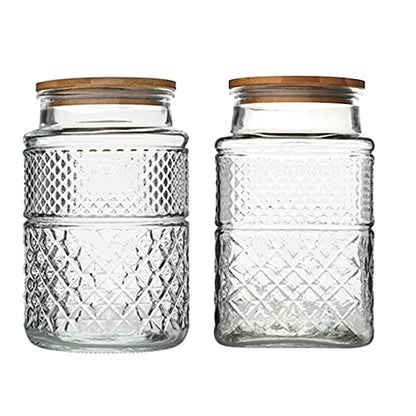 Prettidecor 60 FL OZ Large Glass Storage Jar with Bamboo Lid 2 Pack | Kitchen Laundry Room Organization Jar for Cookies Coffee Flour Sugar Laundry Pods Detergent Airtight Glass Jars