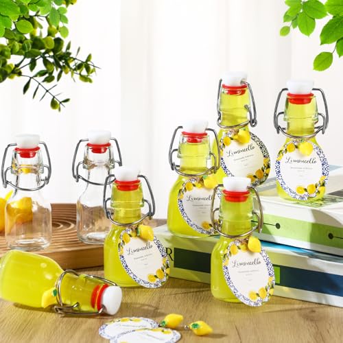 20 Sets Mini Limoncello Bottles Small Swing Top Glass Bottles Tiny Jar for Table Centerpieces Beverages Homemade Christmas Baby Shower Wedding Party Favors for Guests(2oz,Round Lemon) - size: 2oz, style: Round Lemon