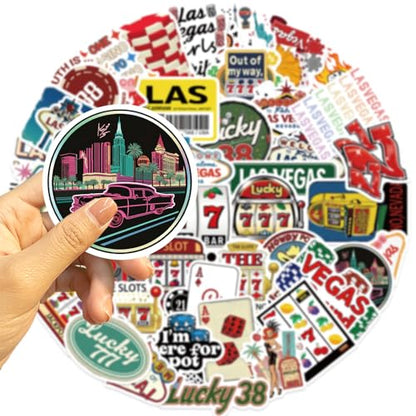 50Pcs Las Vegas Stickers, Cute Nevada Las Vegas City Waterproof Vinyl Laptops Decorative Decals, WLJIAO Kids Girls Water Bottles Luggage Journal Phone Guitar Party Gift Graffiti Sticker Pack - color: Las Vegas