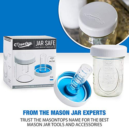 Masontops Jar Safe - Child Proof Herb Container - 2PK - Airtight Storage - Wide Mouth Jar Lock - Stash Bottle Locker - color: Blazin' Blue/Cloud White, size: Wide Mouth