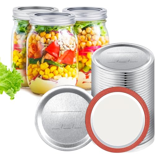 Electric Mason Jar Vacuum Sealer Kit & Mason Jar Lids and Rings 48Pcs/24 Sets for Wide Mouth