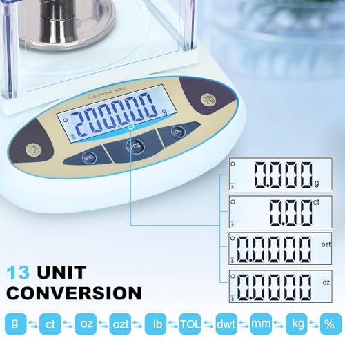 Lab Scale 500g*0.001g,High Precision Accurate Analytical Balance with Windshield,Lab Scale Electronic Scientific Scale Digital Precision Weighing Scale Jewelry Scales(with 200g Calibration Weight) - size: 500gx0.001g