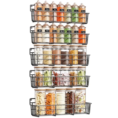 Mystozer 5 Pack Spice Rack Seasoning Organizer Wall Mount, Screw or Adhesive Hanging Shelf Basket Spice Organizer Shelf for Kitchen, Black - color: Black, size: 5 Pack