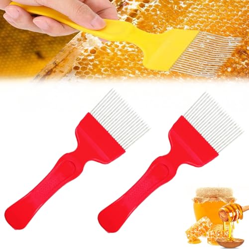 Beekeeping Uncapping Fork,21 Tin Needle with Red Plastic Handle Beekeeping Tool,Honey Uncapping Fork Iron Stainless Steel Honeycomb Honey Scraper (Red,2 Pcs) - color: Red, size: 2 Pcs