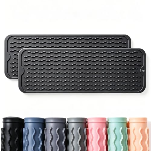 2 Pack Caketime Silicone Dish Drying Mat for Kitchen Counter Coffee Bar Easy to Clean Near Faucet Under Sink Bathroom Vanity Tray Small Gadgets Rack Home Decor Essentials 17"x6" Black - color: Black, size: 17"*6"