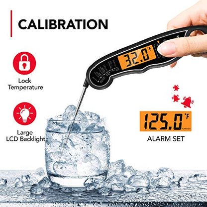 TEMOLA Meat Thermometer, Instant Read Food Thermometer for Cooking, Digital Food Thermometer with LCD Backlight for Candy Fry Grill BBQ Liquids, Kitchen Oven Safe Dual Probe 2 in 1 Thermometer - color: Black