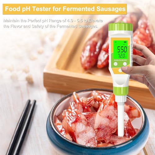 Digital pH Meter for Food Hot Sauce Canned foodpH Tester 0.01 Resolution High Accuracy Food pH Testerwith Backlit LCD Display and ATC for MEA