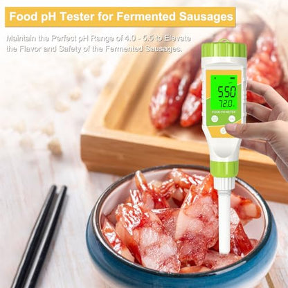 Digital pH Meter for Food Hot Sauce Canned foodpH Tester 0.01 Resolution High Accuracy Food pH Testerwith Backlit LCD Display and ATC for MEA