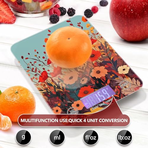 Autumn Poppy Flowers01 Food Scale Kitchen Digital Scale Food Ounces and Grams Dieting Baking Cooking Waterproof Glass Panels LCD Display,4 Units Tare Function - color: Autumn Poppy Flowers01